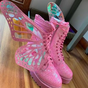 Dolls Kill pink sparkly holographic butterfly